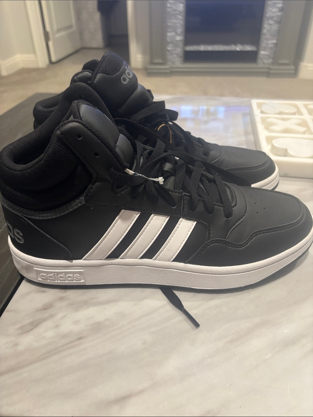 adidas Black and White Hoops 3.0 Mid Sneakers Men’s 9